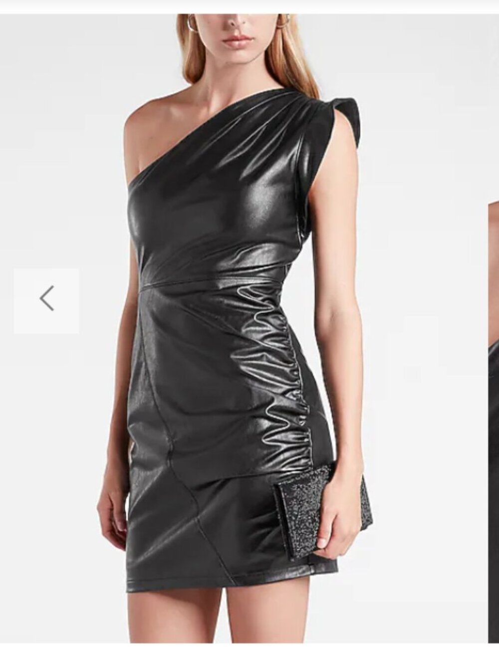 Express One-Shoulder Faux Leather Ruched Mini Dress size M